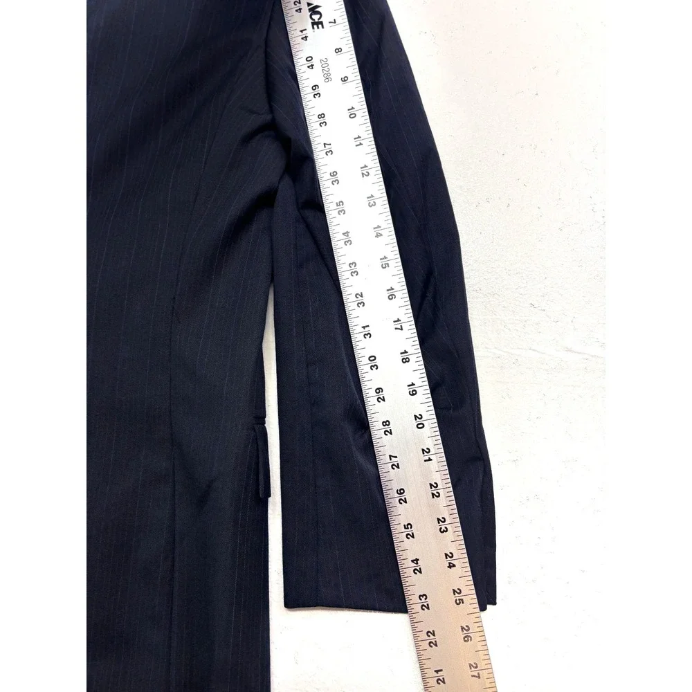 vtg Hickey Freeman 41R 42R 36x30 Navy Blue Stripe 2pc Pant Suit USA Flannel Wool